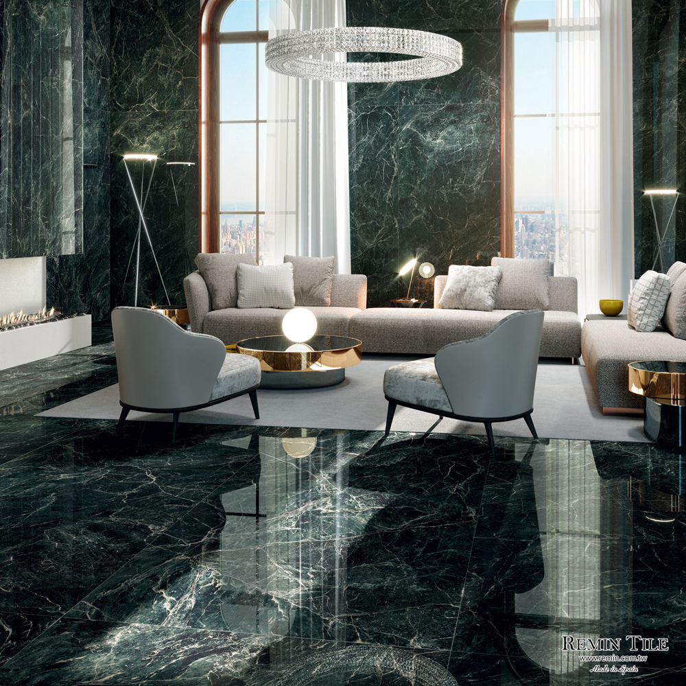 蛇紋石 玉湖夏霧｜西班牙59×119亮面石英磚｜商空推薦