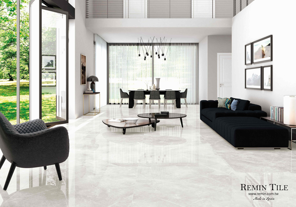 亮面大理石紋磚 高更 60×120 西班牙 客廳地磚 白色