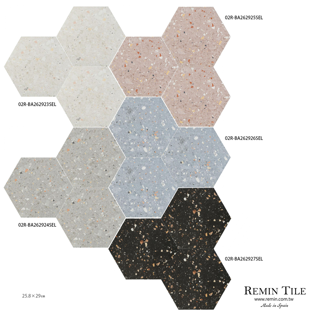 BA262905 絕地黑武士 25.8x29 水磨石六角磚 黑色水磨石地磚 黑色水磨石壁磚