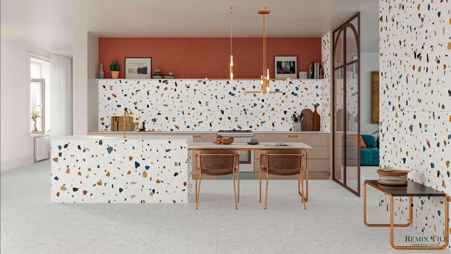 彩色水磨石磚 霧白彩石 30*100 60*60 60*120 100*100 餐廳壁磚 餐廳地磚