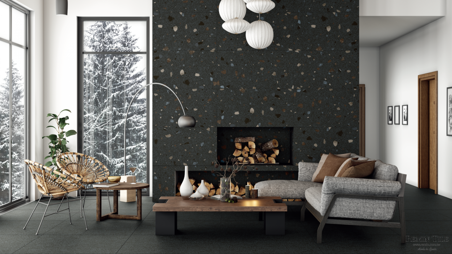 彩色水磨石磚 霧黑彩石 30*100 60*60 60*120 100*100 客廳壁磚 客廳地磚