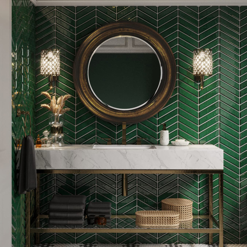 輕奢 箭型馬賽克｜進口31.9×22.2石英磚｜極具提升質感的視覺效果