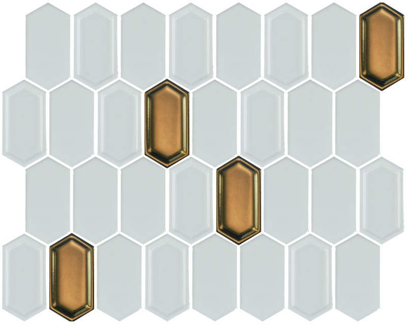 白混金 亮面箭型馬賽克 32x26.4 3.8x7.8 壁磚 裝飾 金色 白色