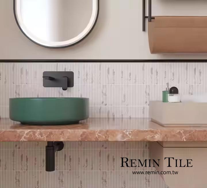 奇巧 細條馬賽克 進口 2.2×14.5 石英磚 窯變 大理石紋 浴室壁磚 白色