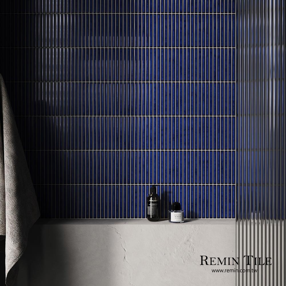 奇巧 細條馬賽克 進口 2.2×14.5 石英磚 窯變 大理石紋 浴室壁磚 藍色