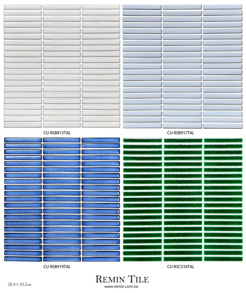 亮面細條窯變馬賽克 進口 9.2×1.2 石英磚 和風壁磚 亮白色 亮粉藍色 亮藍色 窯變亮綠泡泡紋 壁磚