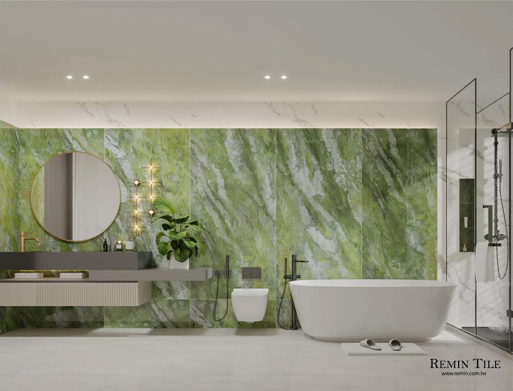 新愛爾蘭綠 亮面連紋石紋大板磚 120×270 綠色 浴室壁磚