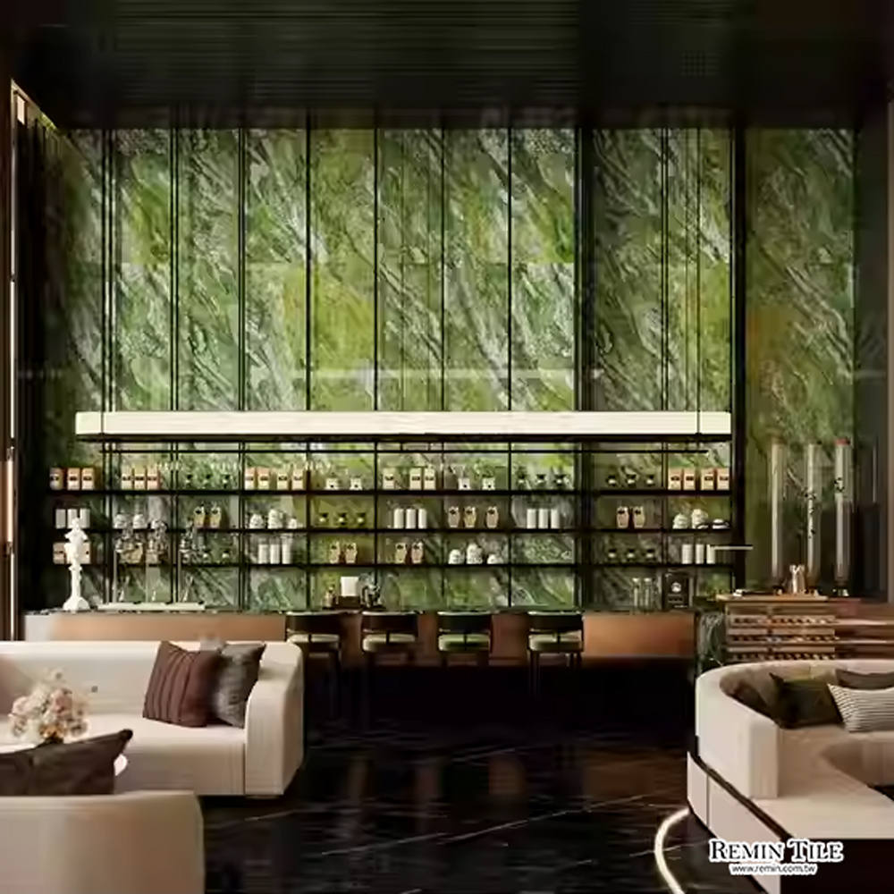 新愛爾蘭綠 亮面連紋石紋大板磚｜進口120×270石英磚｜商空壁磚