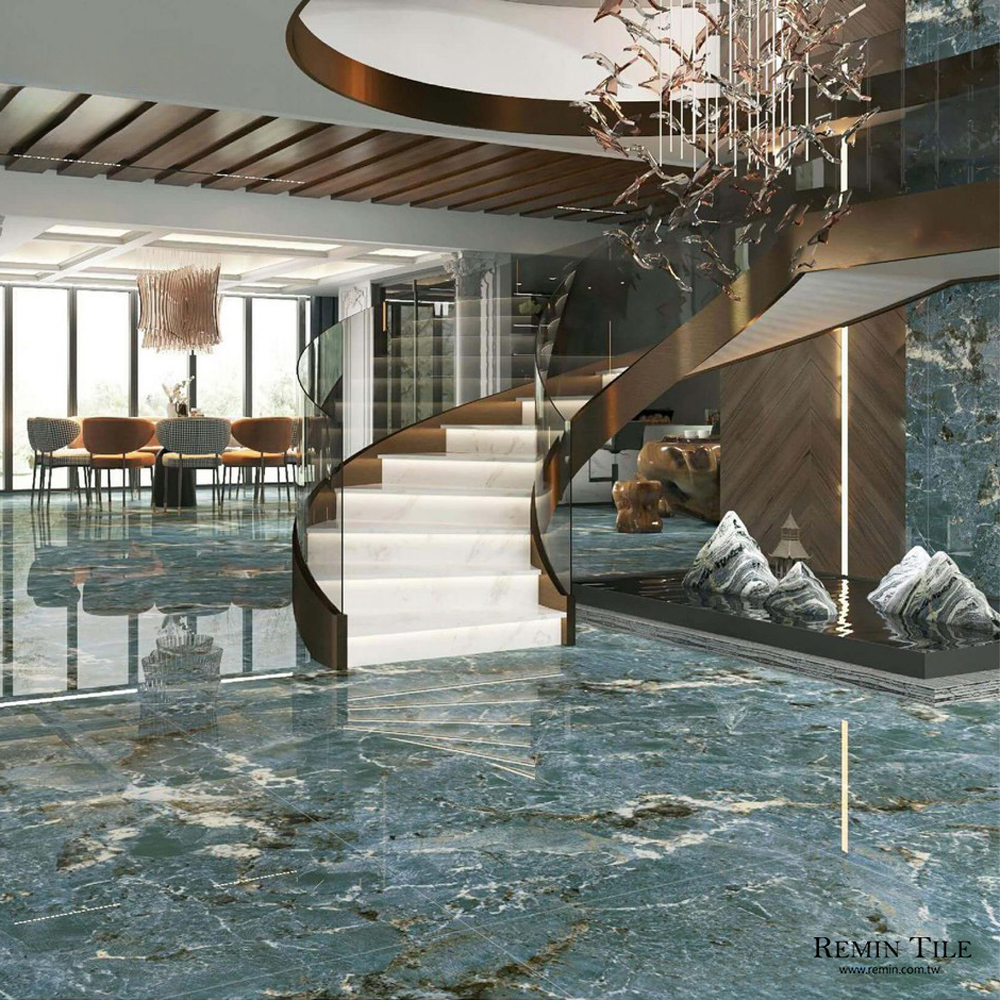 亞馬遜綠 亮面連紋石紋大板磚｜進口120×240石英磚｜客廳商空