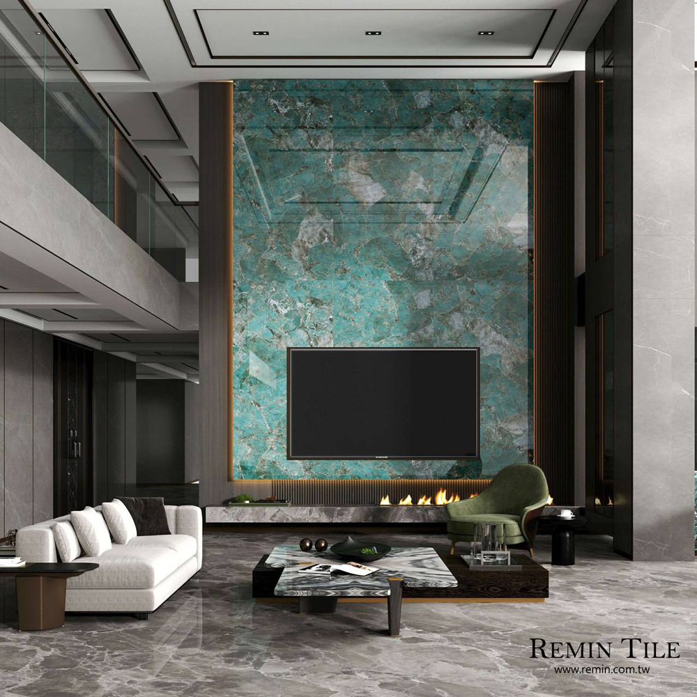 祖母綠 亮面石紋大板磚 綠色 120×240 9㎜ 石英磚 客廳地磚 客廳壁磚