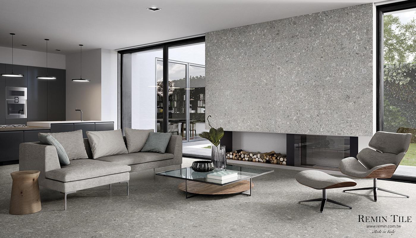 水磨石磚 米蘭灰 義大利 60×120 陶質磚 客廳地磚 客廳壁磚