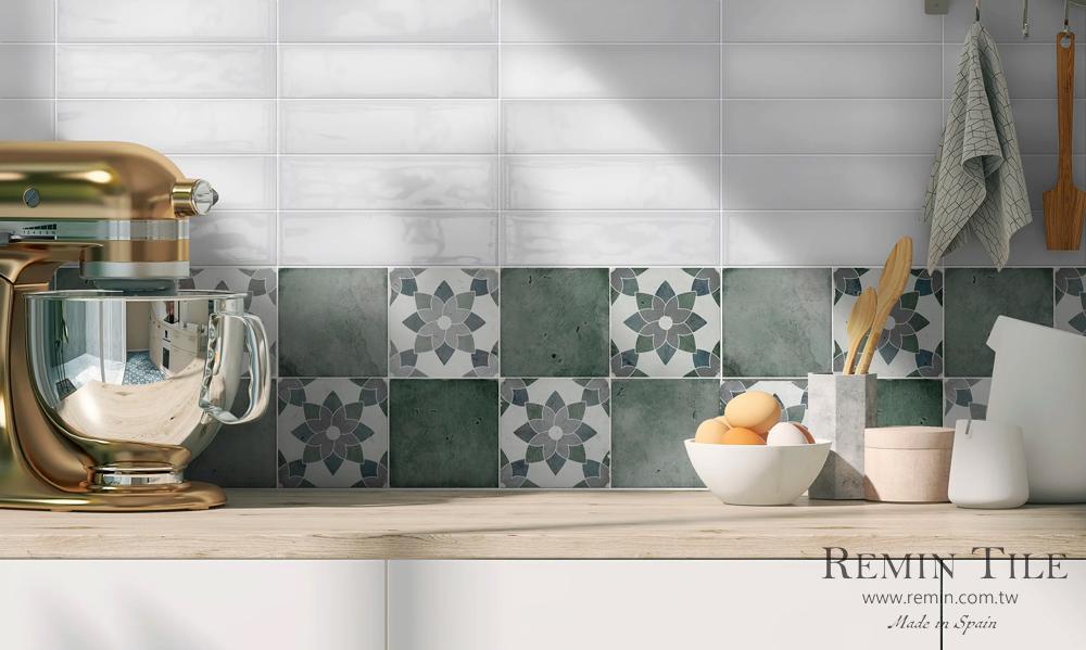 鄉村水洗 窯變花磚 西班牙 15×15 石英磚 復古地磚 復古壁磚 綠色 餐廳壁磚