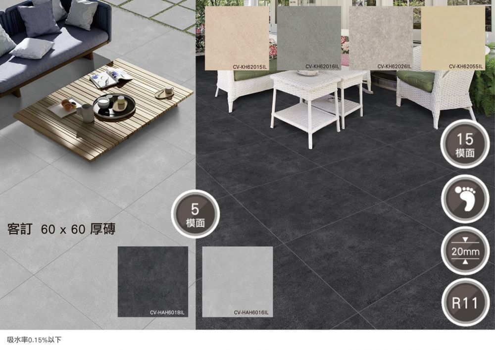 60×60 厚磚 2㎝ 戶外地磚 石紋磚 板岩磚 米色 黃色 灰色 黑色 止滑磚 R13