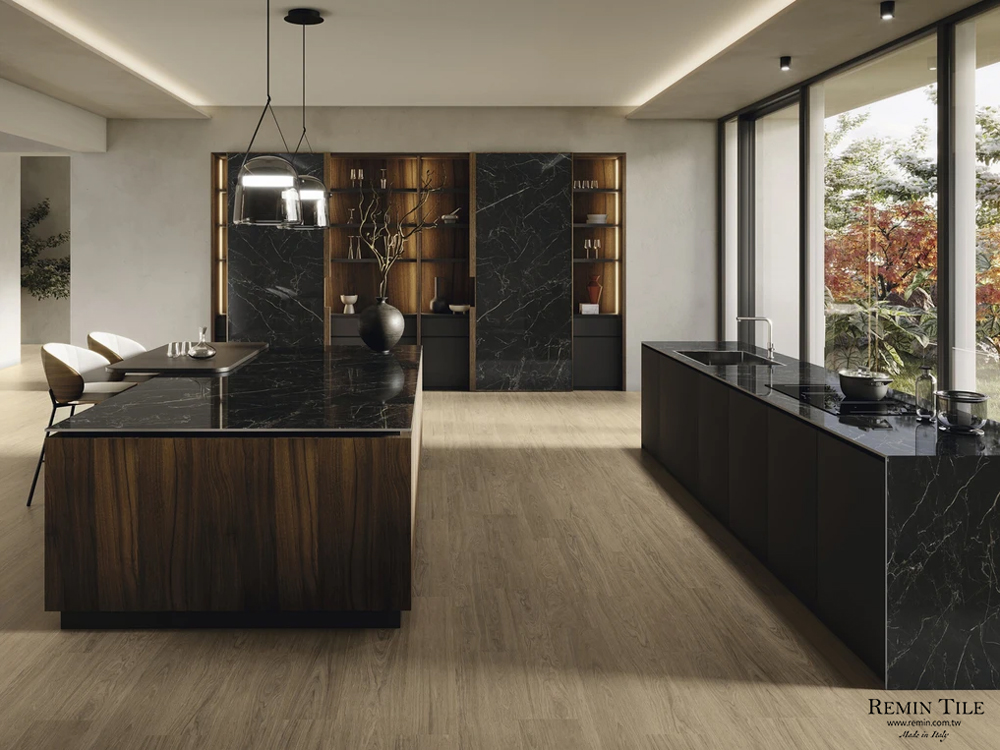 黑碧璽 亮面大理石紋薄大板 義大利 120*280 石英磚 豪宅壁磚 豪宅地磚 餐廳櫃板 中島桌面