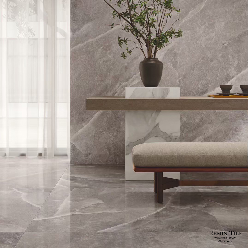 巔峰石 灰 霧面板岩薄大板｜義大利120×278石英磚｜客廳餐廳壁地
