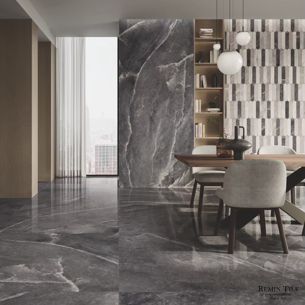 巔峰石 深灰 霧面板岩薄大板｜義大利120×278石英磚｜客廳餐廳壁地
