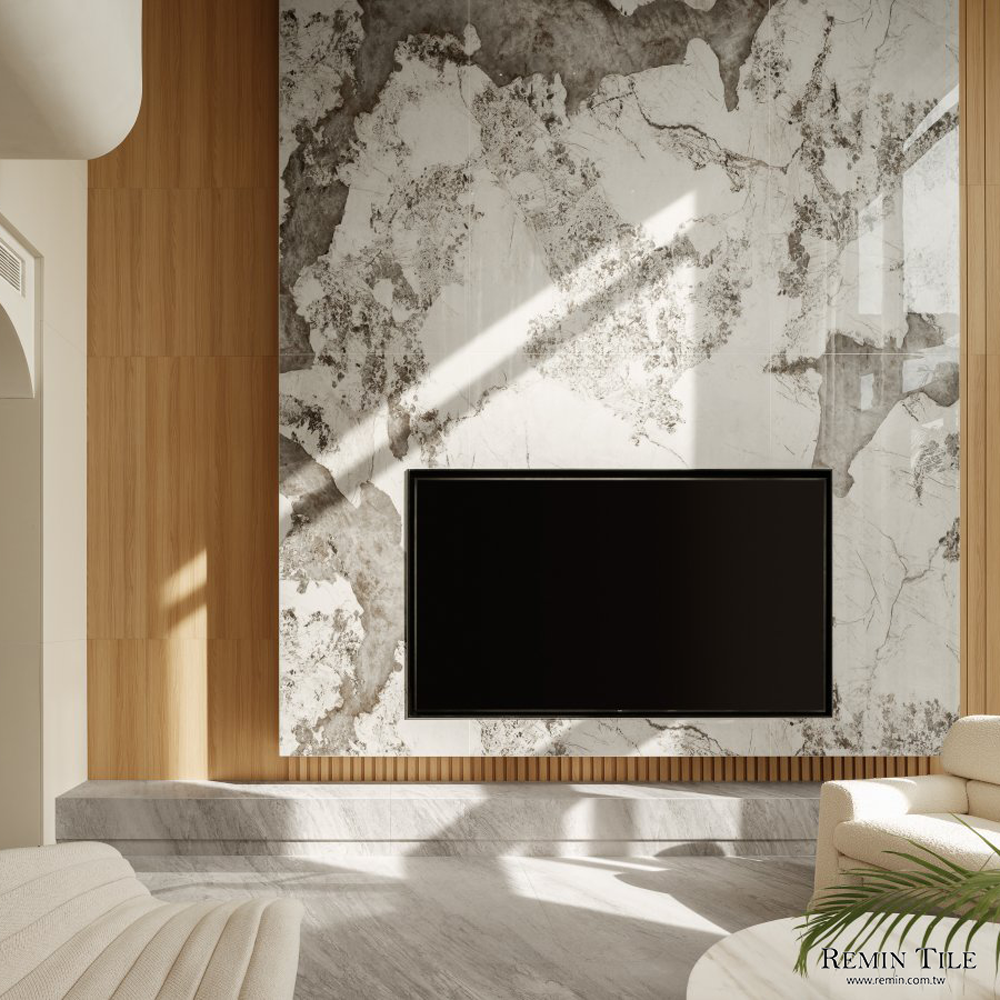 新潘朵拉 亮面連紋石紋大板磚｜進口120×270石英磚｜樓中樓壁磚