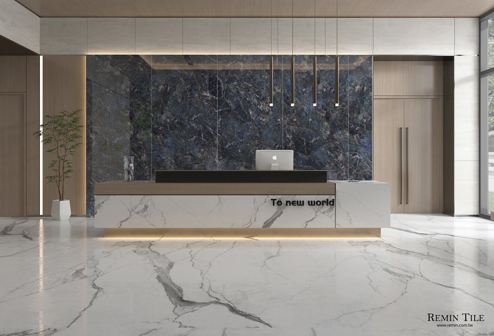 藍翡翠 亮面連紋石紋大板磚120×270 9㎜ 藍色 客廳壁磚 商空壁磚 挑高壁磚 樓中樓壁磚