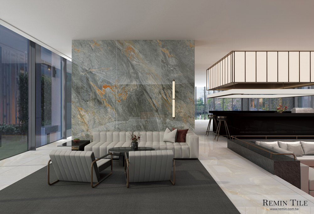 梵谷灰 亮面連紋石紋大板磚 120×270 四方連紋 樓中樓壁磚 挑高壁磚 灰色壁磚