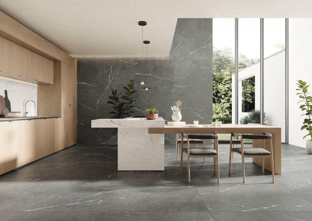 爵士黑 無界限 石紋薄大板 義大利 120×260 120×120 60×120 霧面 灰色 餐廳地磚 餐廳壁磚