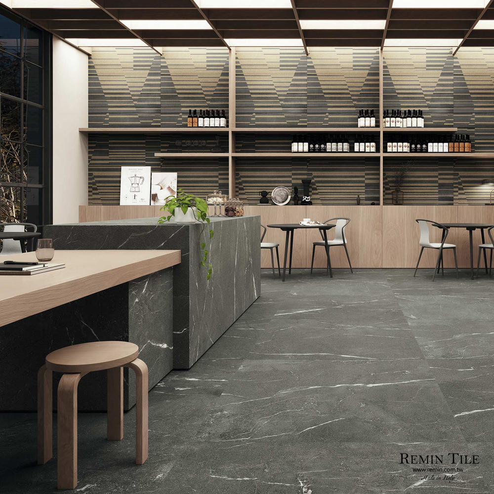 爵士黑 無界限 石紋薄大板｜義大利120×260｜霧面灰地壁