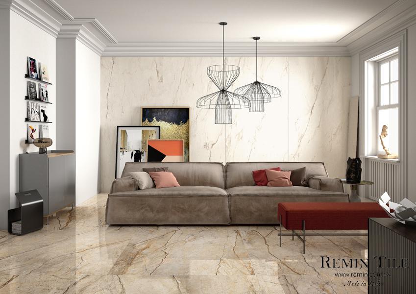 象牙白 托斯卡納 大理石紋薄大板 義大利 120×278 客廳壁磚