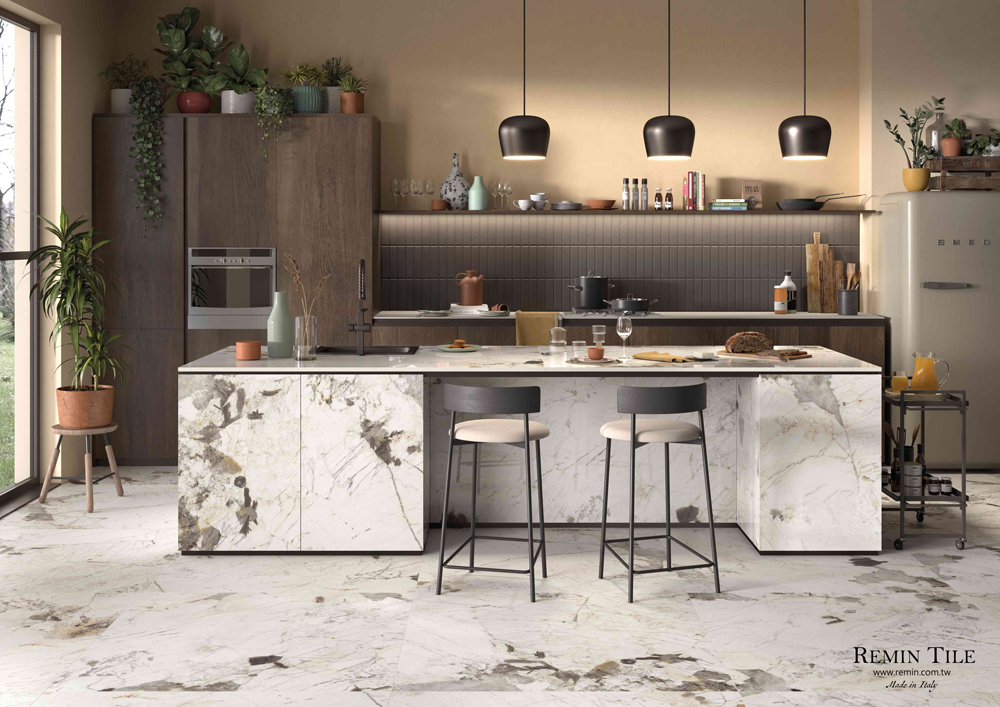 殿堂白 托斯卡納 大理石紋薄大板 義大利 120×278 120×120 60×120 石英磚 亮面 霧面 餐廳地磚 中島桌面 壁磚