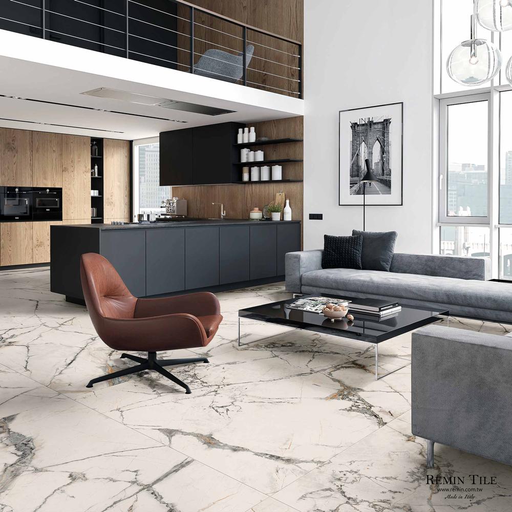 流金雕刻白 托斯卡納 大理石紋薄大板｜義大利120×278｜亮霧質感地壁