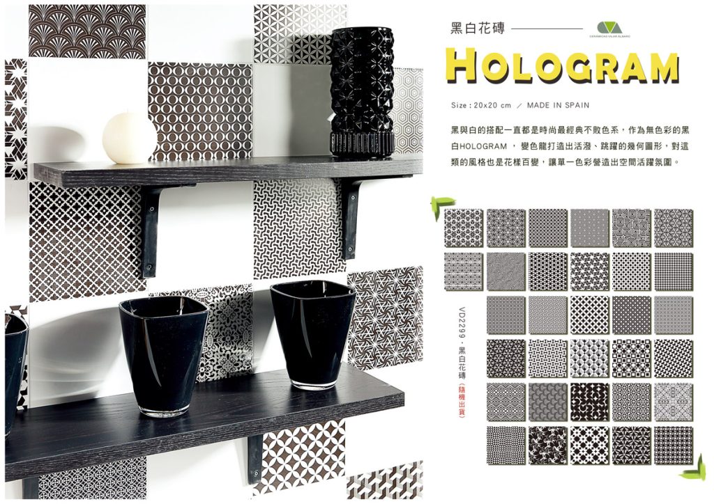 變色龍 花磚 方形 浴室壁磚 廚房壁磚 商空壁磚 黑白色 20*20