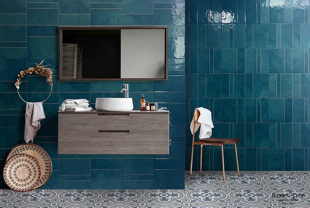 地中海復古風 新玩色 31.6*60 9mm 亮霧拼貼 藍色 浴室壁磚