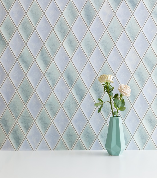 窯變立體凹面菱形馬賽克 亮面 19.2*33.2 16*9.3 石英磚 釉色浮光 商空壁磚 藍綠色