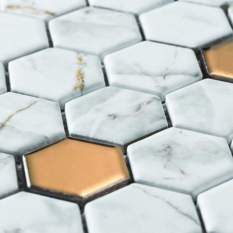 大理石紋混金六角馬賽克