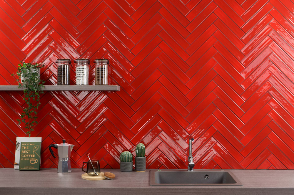 鐵道磚 地鐵磚 6*30 紅色 廚房壁磚