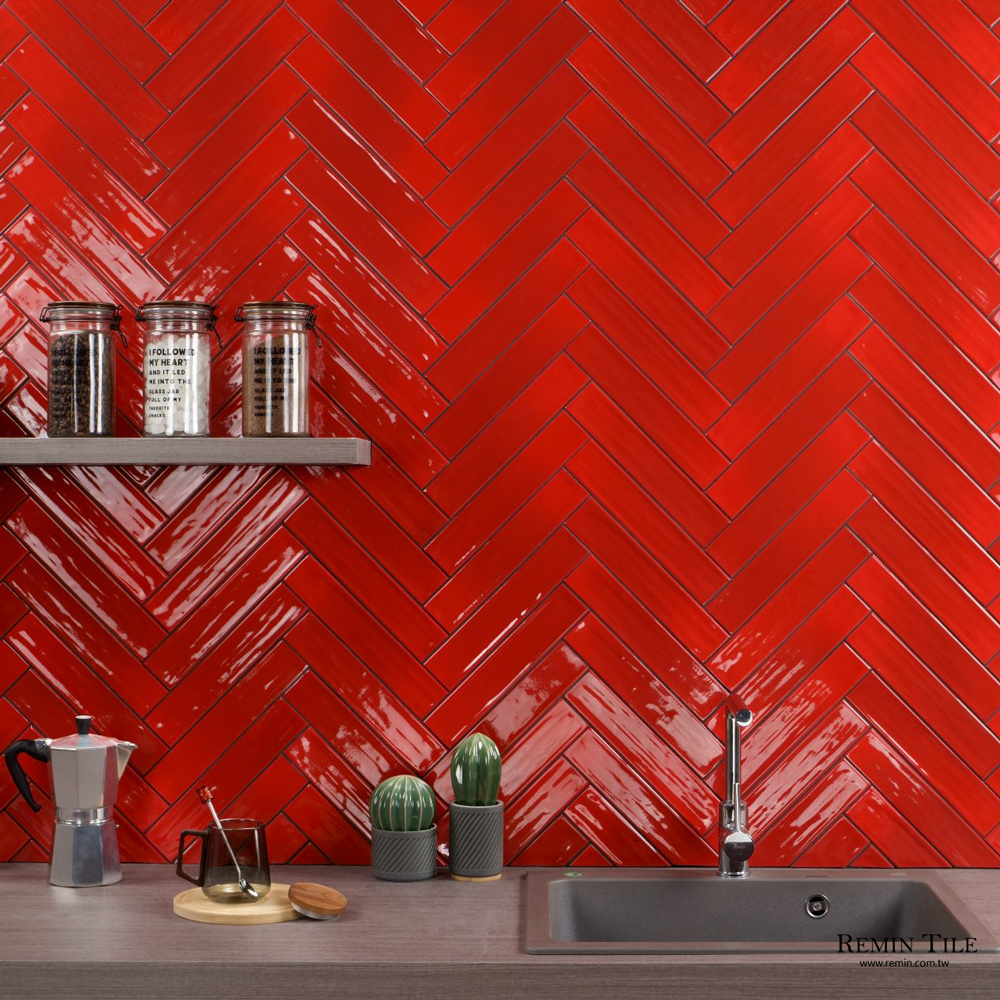 鐵道磚 地鐵磚 6*30 紅色 廚房壁磚