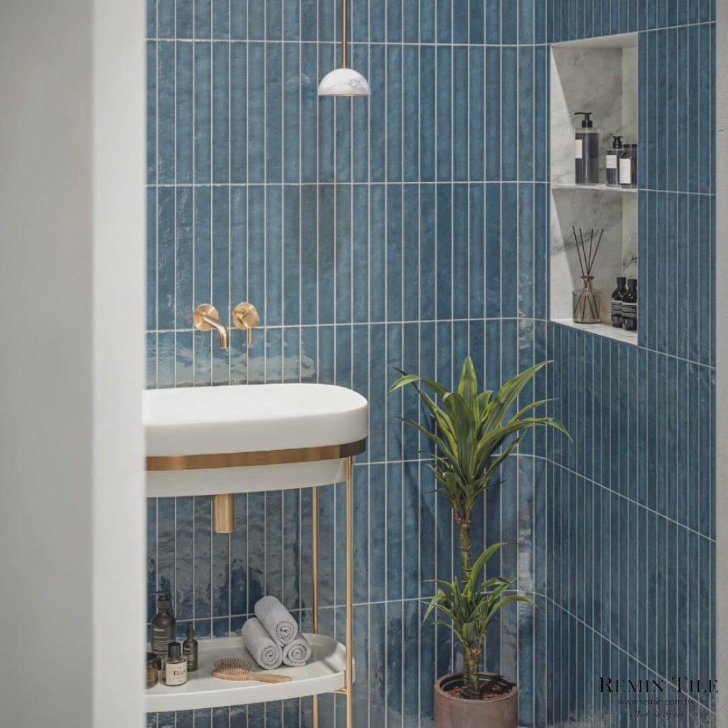 釉面窯變長型地鐵磚 雨森 3.7*31*0.85㎝ 藍色 浴室壁磚