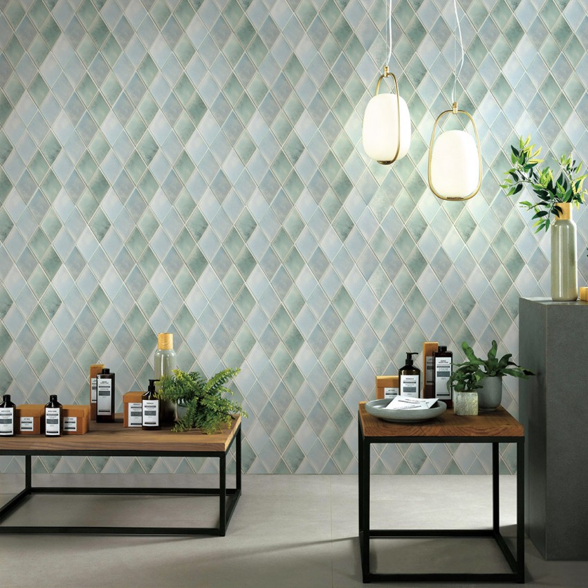 窯變立體凹面菱形馬賽克 亮面 19.2*33.2 16*9.3 石英磚 釉色浮光 客廳壁磚 商空壁磚 綠色