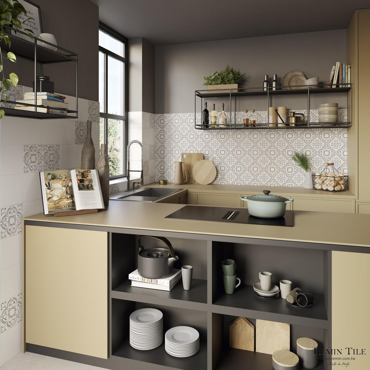 線條花磚 瓷幻 白色 廚房壁磚 20*20 義大利製