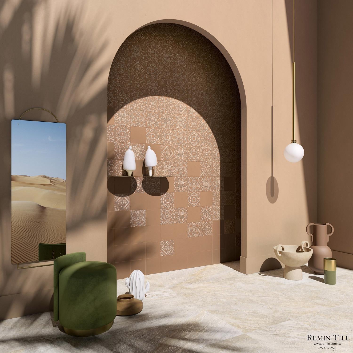 20×20 義大利白線條花磚｜浴室牆地石英磚｜瓷幻