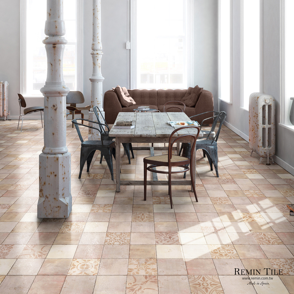 西班牙復古花磚 20×20｜防滑浴室商空陶質感牆地磚｜愛馬仕