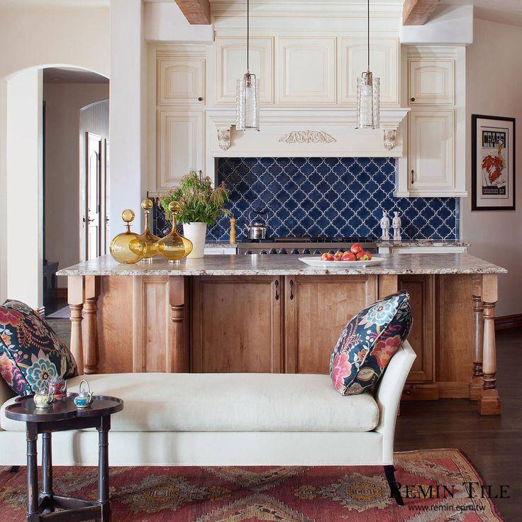 立體燈籠馬賽克 藍色 餐廳壁磚