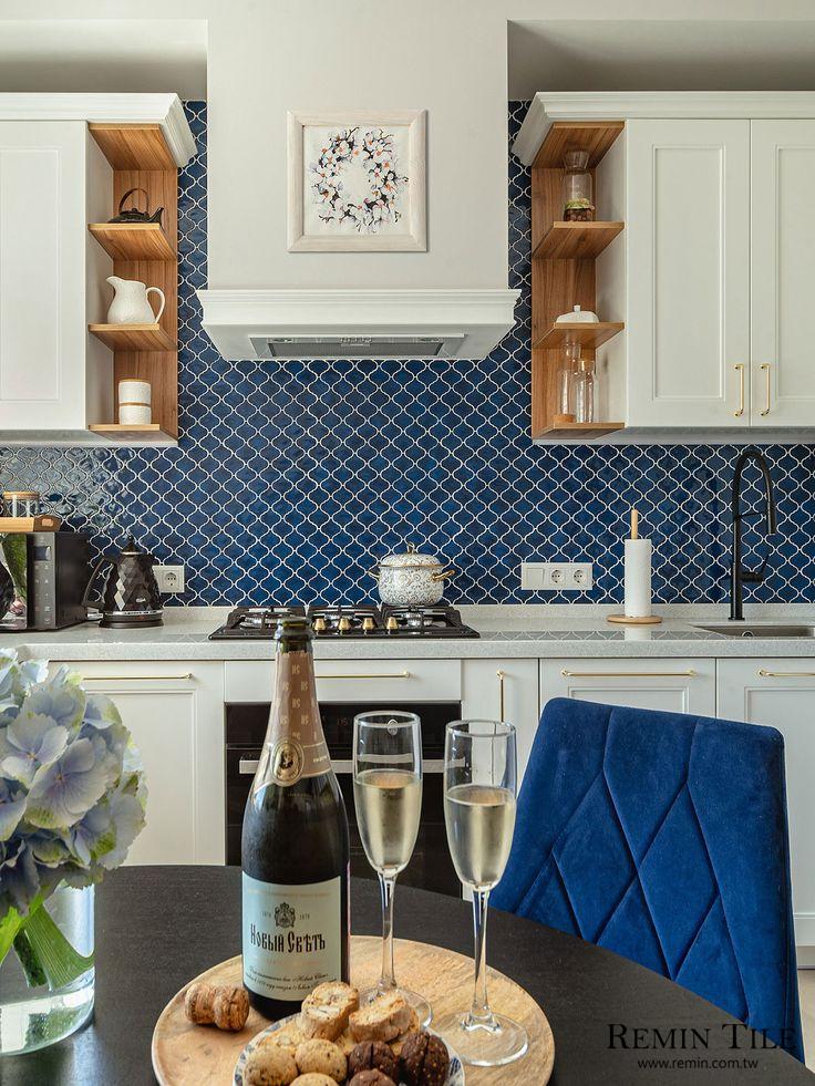 立體燈籠馬賽克 藍色 餐廳壁磚