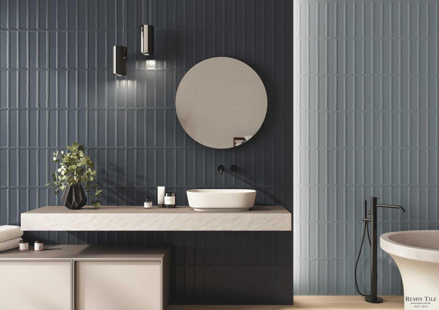 立體地鐵磚 玫紗 7.5*30 8.8mm 藍色 浴室壁磚