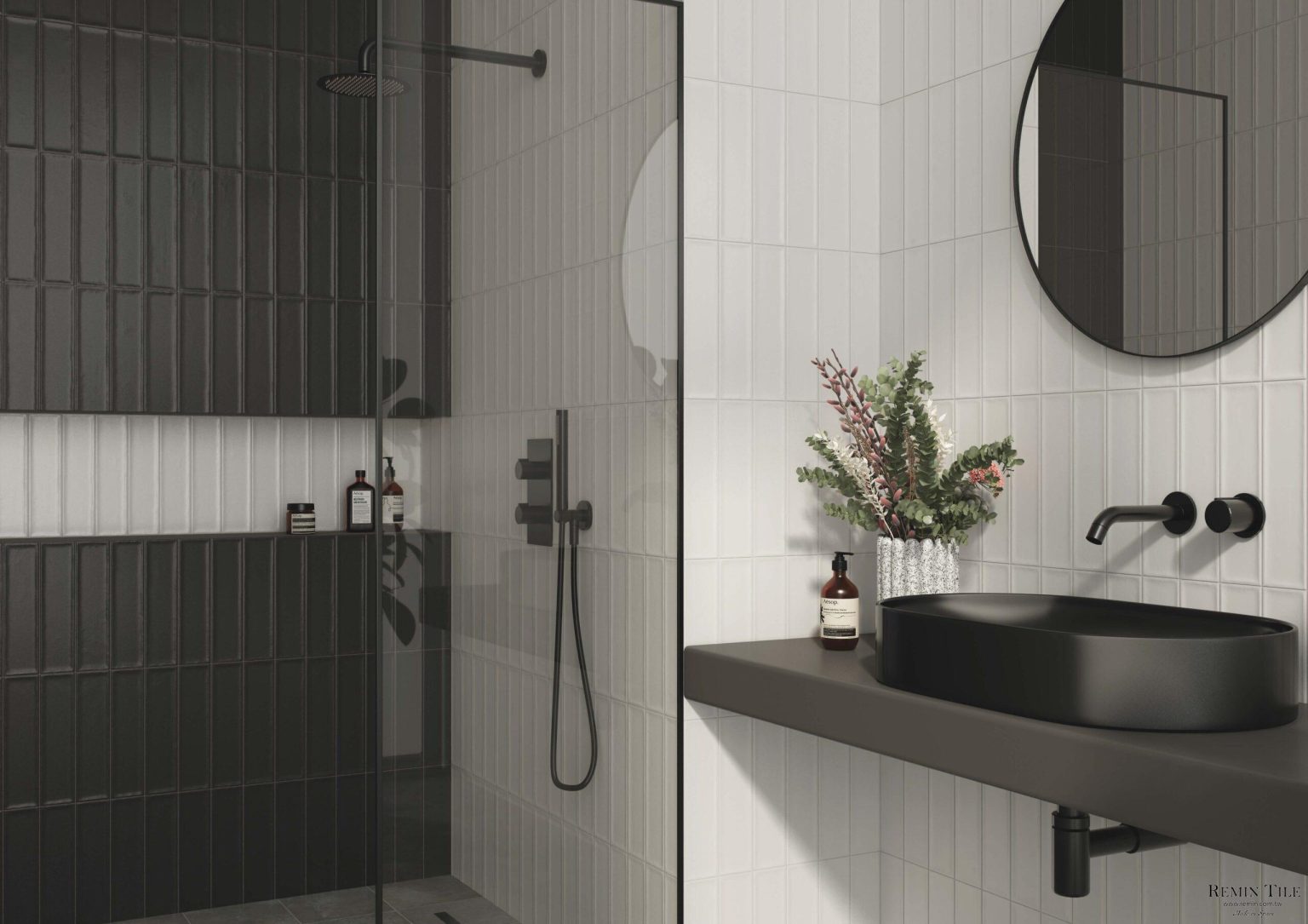 立體地鐵磚 玫紗 7.5*30 8.8mm 黑色 白色 浴室壁磚