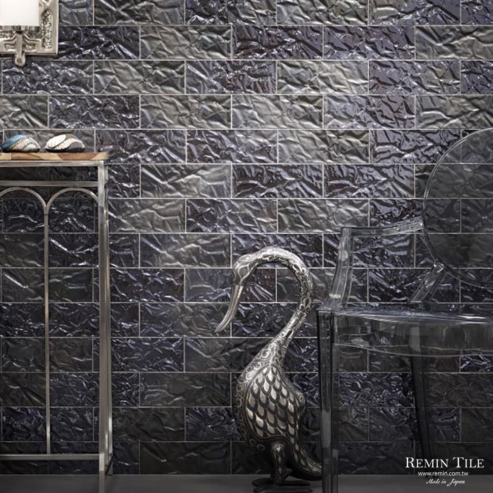日本 9×24 釉面立體金屬地鐵磚｜皺和紙質感瓷磚