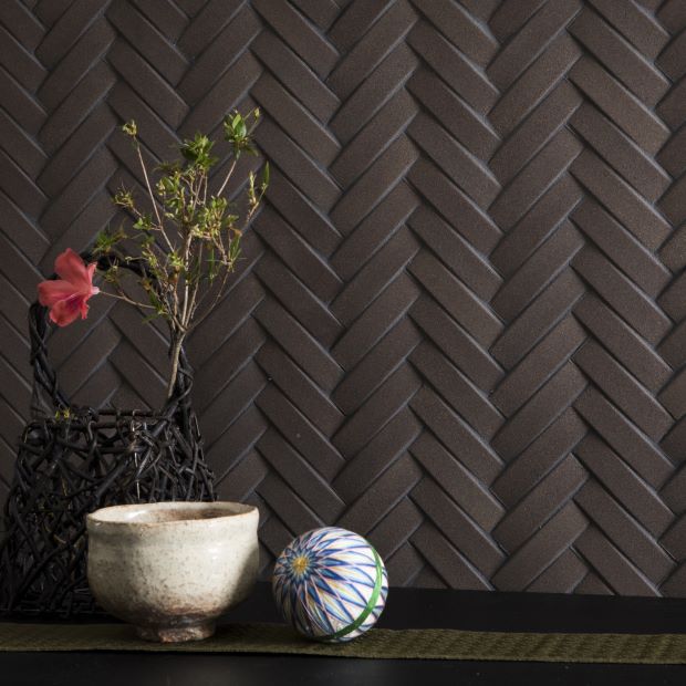 立體人字馬賽克 日本製 9.2*2.3 石質 棕色 巧克力色 壁磚