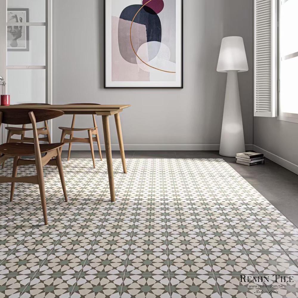 綠色花磚推薦｜西班牙20×20瓷質幾何花磚 地壁皆宜｜萬花筒