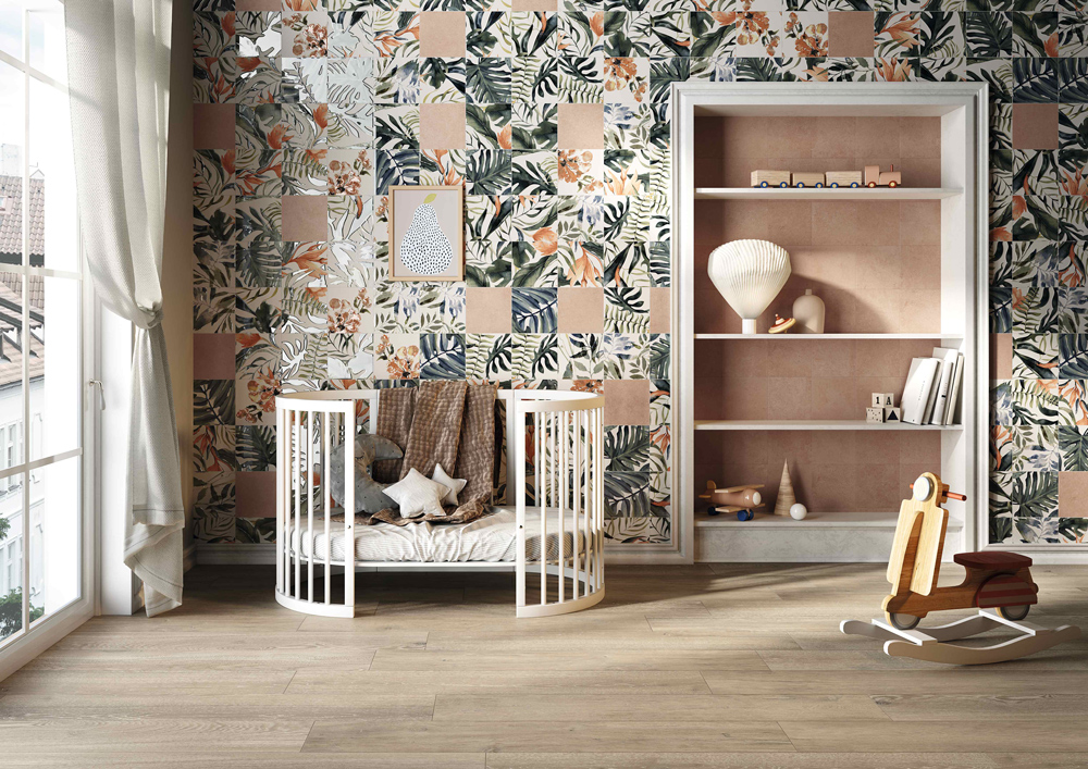 花磚 鏡子森林 20*20 寬葉綠 紅花 臥室壁磚