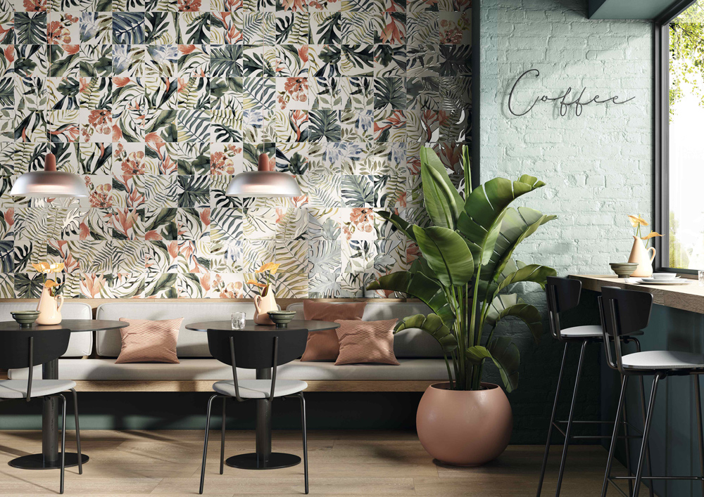 花磚 鏡子森林 20*20 寬葉綠 紅花 餐廳壁磚 商空壁磚