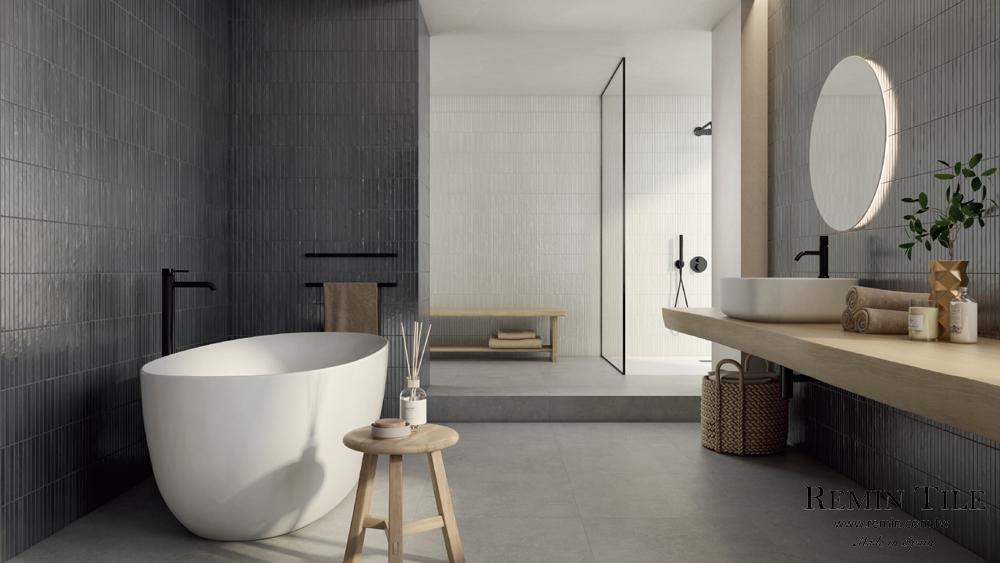 長條馬賽克 琉璃織羽 35*35 浴室壁磚 白色 黑色