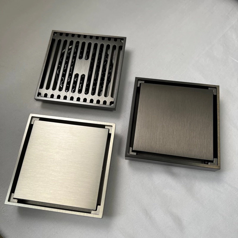 隱形防臭落水頭 髮絲紋 10×10 不鏽鋼 防蟲地漏